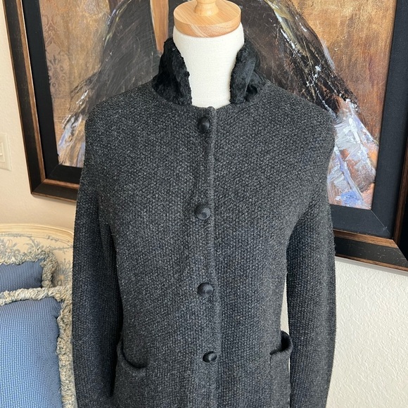 Lauren Ralph Lauren 100% Wool Blazer Faux Fur Collar SzM Gray Black 4 Button - Picture 1 of 8